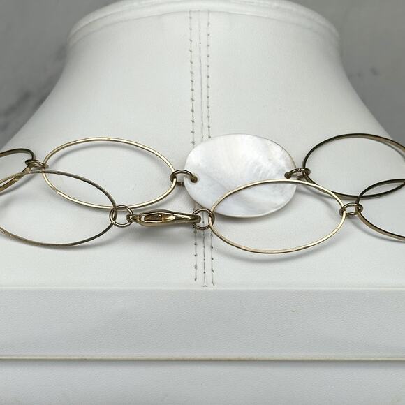 Mother of Pearl Gold Tone Hoop Long Necklace 56" Versatile - Picture 7 of 8